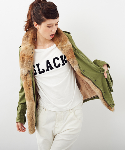 Another Edition（アナザーエディション）の「【展開店舗限定】ae SWL RABBIT CT（ミリタリージャケット・レディース・ベージュ/オリーブ・SMALL/MEDIUM）」の13枚目の写真