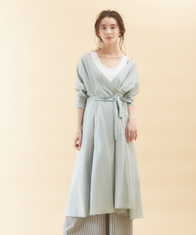 qualite | コットンカシュクールロングシャツドレス(シャツワンピース)