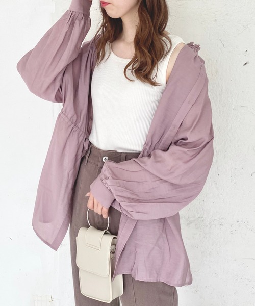 archives（アルシーヴ）の「シアーモックネックブラウス（シャツ/ブラウス・レディース・オフホワイト/ブルー/ミント/ピンク系その他・MEDIUM）」の4枚目の写真