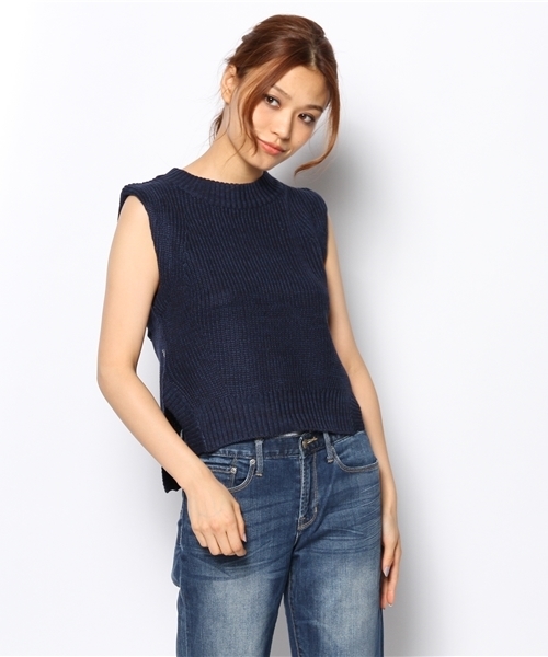 DISCOAT(ディスコート)の「【Discoat】5G両畦ハイネックベスト(ニット/セーター・レディース・オフホワイト/グレー/ネイビー・フリ-)」の12枚目の写真