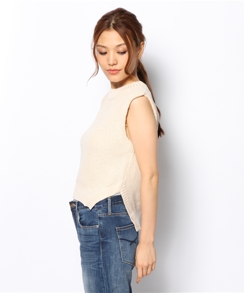 DISCOAT(ディスコート)の「【Discoat】5G両畦ハイネックベスト(ニット/セーター・レディース・オフホワイト/グレー/ネイビー・フリ-)」の5枚目の写真