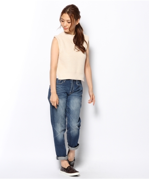 DISCOAT(ディスコート)の「【Discoat】5G両畦ハイネックベスト(ニット/セーター・レディース・オフホワイト/グレー/ネイビー・フリ-)」の7枚目の写真