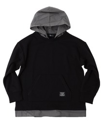 GLAZOS（グラソス）の「裏シャギー・ドロップショルダー異素材レイヤードフードトレーナー（パーカー・キッズ）」