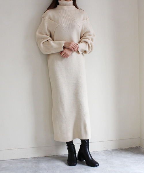 Robe モードローブ のファッション セール Mode ショルダーデザインニットワンピース ワンピース Mode Robe モードローブ のファッション セール Mode ショルダーデザインニットワンピース ワンピース Mode