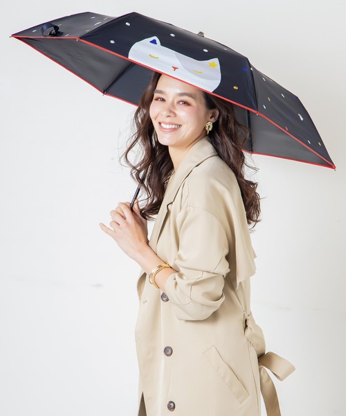 完全遮光晴雨兼用 折りたたみ傘 大きい猫柄
