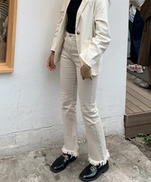 脚長美スタイルセミフレアデニムパンツ ストレッチフレアパンツ