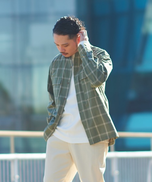 CIAOPANIC TYPY（チャオパニックティピー）の「タイプライターチェックバンドカラーシャウター（シャツ/ブラウス・メンズ・ベージュ/ネイビー/グリーン・S/M/L）」の2枚目の写真