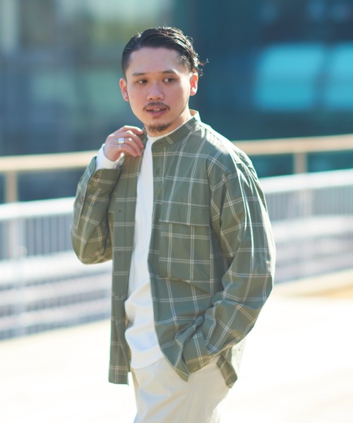 CIAOPANIC TYPY（チャオパニックティピー）の「タイプライターチェックバンドカラーシャウター（シャツ/ブラウス・メンズ・ベージュ/ネイビー/グリーン・S/M/L）」の17枚目の写真