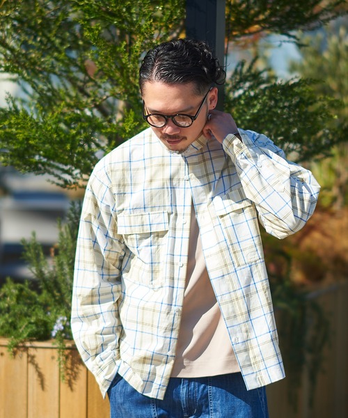 CIAOPANIC TYPY（チャオパニックティピー）の「タイプライターチェックバンドカラーシャウター（シャツ/ブラウス・メンズ・ベージュ/ネイビー/グリーン・S/M/L）」の6枚目の写真