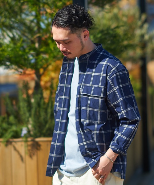 CIAOPANIC TYPY（チャオパニックティピー）の「タイプライターチェックバンドカラーシャウター（シャツ/ブラウス・メンズ・ベージュ/ネイビー/グリーン・S/M/L）」の19枚目の写真