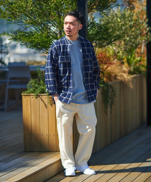 CIAOPANIC TYPY（チャオパニックティピー）の「タイプライターチェックバンドカラーシャウター（シャツ/ブラウス・メンズ・ベージュ/ネイビー/グリーン・S/M/L）」の15枚目の写真