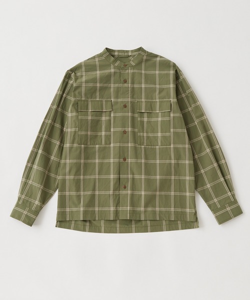 CIAOPANIC TYPY（チャオパニックティピー）の「タイプライターチェックバンドカラーシャウター（シャツ/ブラウス・メンズ・ベージュ/ネイビー/グリーン・S/M/L）」の7枚目の写真