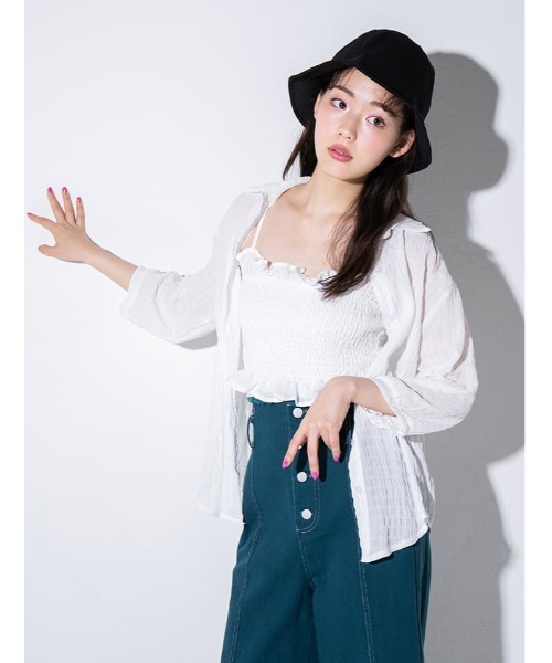 fifth calin（フィフスカラン）の「キャミ付きシースルーシャツ（シャツ/ブラウス・レディース・ホワイト/ブラック/ラベンダー・MEDIUM）」の2枚目の写真