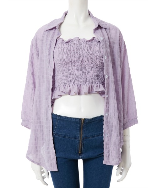 fifth calin（フィフスカラン）の「キャミ付きシースルーシャツ（シャツ/ブラウス・レディース・ホワイト/ブラック/ラベンダー・MEDIUM）」の9枚目の写真