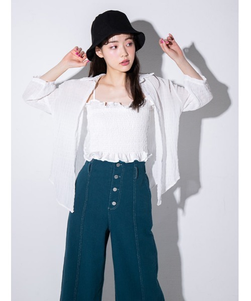 fifth calin（フィフスカラン）の「キャミ付きシースルーシャツ（シャツ/ブラウス・レディース・ホワイト/ブラック/ラベンダー・MEDIUM）」の17枚目の写真