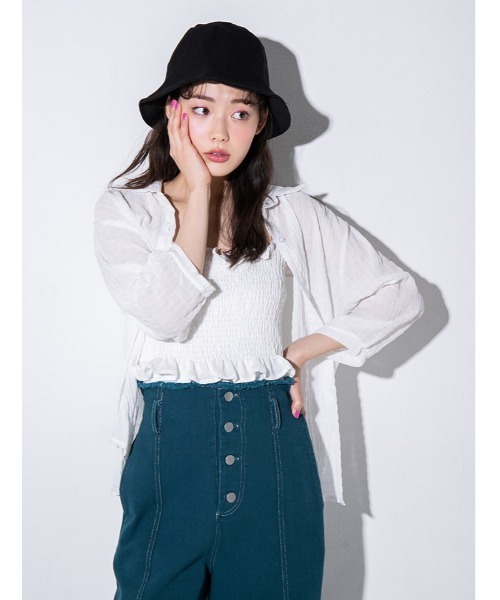 fifth calin（フィフスカラン）の「キャミ付きシースルーシャツ（シャツ/ブラウス・レディース・ホワイト/ブラック/ラベンダー・MEDIUM）」の19枚目の写真