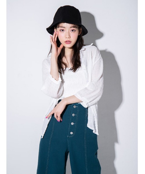 fifth calin（フィフスカラン）の「キャミ付きシースルーシャツ（シャツ/ブラウス・レディース・ホワイト/ブラック/ラベンダー・MEDIUM）」の22枚目の写真