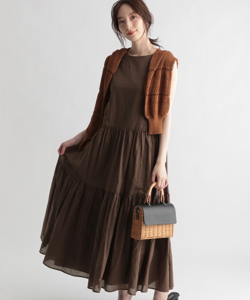 Andemiu(アンデミュウ)の「リネンワンピース951770(ワンピース・レディース・ブラウン/アイボリー・FREE)」の3枚目の写真