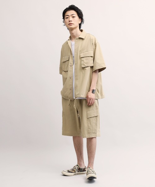 Lulu & Arnie(るるあんどあーにー)の「オーバーサイズ 半袖 ミリタリー シャツ(シャツ/ブラウス・メンズ・ブラック/カーキ/ベージュ・MEDIUM/LARGE/X-LARGE)」の5枚目の写真