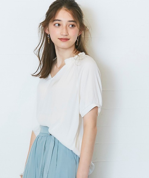12Twelve Agenda(トゥエルブ アジェンダ)の「5分袖衿2way割繊ジョーゼットブラウス(シャツ/ブラウス・レディース・ブラック/ベージュ/オフホワイト/ミント・M)」の7枚目の写真