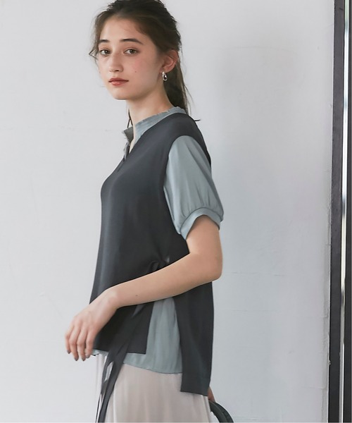 12Twelve Agenda(トゥエルブ アジェンダ)の「5分袖衿2way割繊ジョーゼットブラウス(シャツ/ブラウス・レディース・ブラック/ベージュ/オフホワイト/ミント・M)」の12枚目の写真
