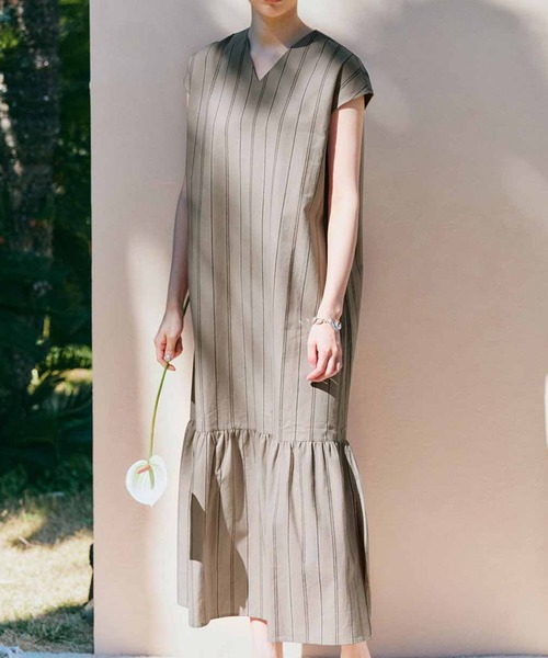 IEDIT(イディット)の「IEDIT コットンリネンのマルチストライプワンピース(ワンピース・レディース・プラム/ベージュ・MEDIUM/LARGE/SMALL)」の1枚目の写真