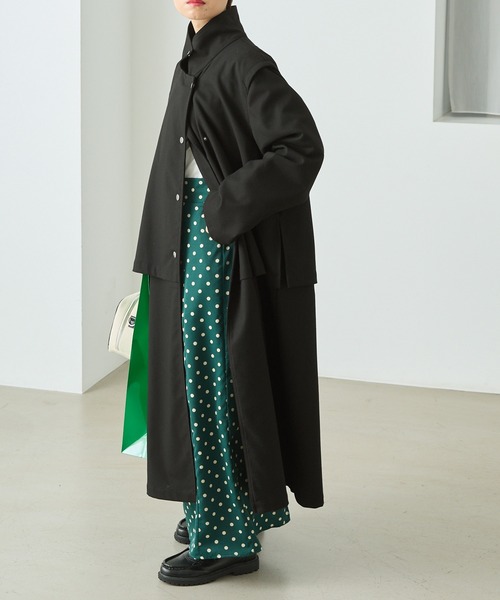 forksy.（フォルクシー）の「【forksy.】2WAYレイヤードデザイン スナップボタンチェスターコート（トレンチコート・レディース・ブラック/ベージュ/カーキ・FREE）」の5枚目の写真