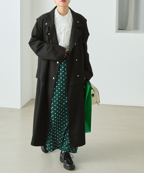 forksy.（フォルクシー）の「【forksy.】2WAYレイヤードデザイン スナップボタンチェスターコート（トレンチコート・レディース・ブラック/ベージュ/カーキ・FREE）」の6枚目の写真