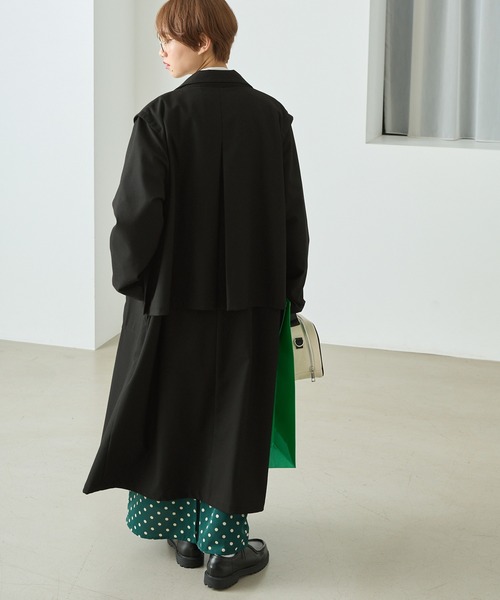 forksy.（フォルクシー）の「【forksy.】2WAYレイヤードデザイン スナップボタンチェスターコート（トレンチコート・レディース・ブラック/ベージュ/カーキ・FREE）」の8枚目の写真