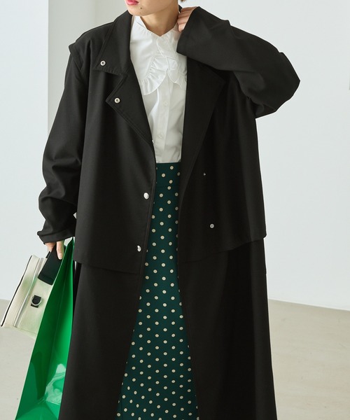 forksy.（フォルクシー）の「【forksy.】2WAYレイヤードデザイン スナップボタンチェスターコート（トレンチコート・レディース・ブラック/ベージュ/カーキ・FREE）」の9枚目の写真