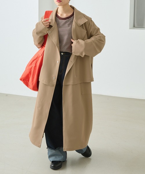 forksy.（フォルクシー）の「【forksy.】2WAYレイヤードデザイン スナップボタンチェスターコート（トレンチコート・レディース・ブラック/ベージュ/カーキ・FREE）」の14枚目の写真