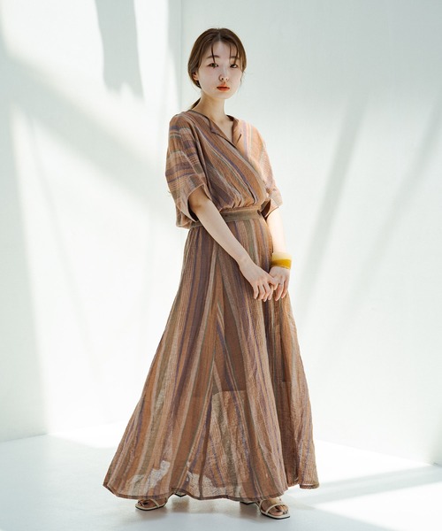 Kastane（カスタネ）の「チェンナイマルチストライプワンピース（ワンピース・レディース・アイボリー/ブラウン・FREE）」の20枚目の写真