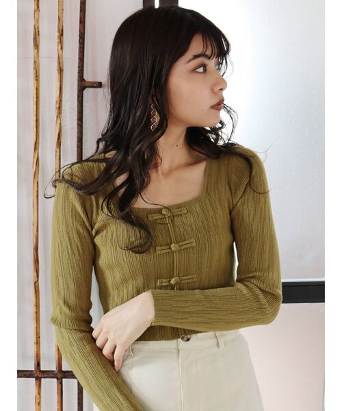 MURUA（ムルーア）の「チャイナボタンリブニットトップス（ニット/セーター・レディース・アイボリー/グレー/マスタード/パープル・FREE）」の11枚目の写真