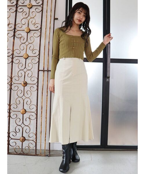 MURUA（ムルーア）の「チャイナボタンリブニットトップス（ニット/セーター・レディース・アイボリー/グレー/マスタード/パープル・FREE）」の17枚目の写真