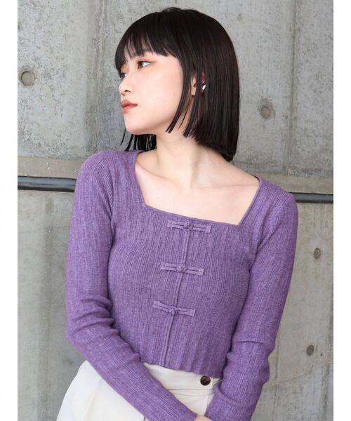 MURUA（ムルーア）の「チャイナボタンリブニットトップス（ニット/セーター・レディース・アイボリー/グレー/マスタード/パープル・FREE）」の8枚目の写真