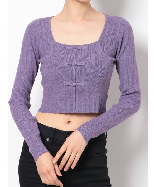 MURUA（ムルーア）の「チャイナボタンリブニットトップス（ニット/セーター・レディース・アイボリー/グレー/マスタード/パープル・FREE）」の14枚目の写真