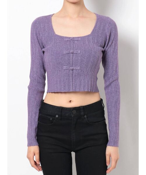 MURUA（ムルーア）の「チャイナボタンリブニットトップス（ニット/セーター・レディース・アイボリー/グレー/マスタード/パープル・FREE）」の6枚目の写真