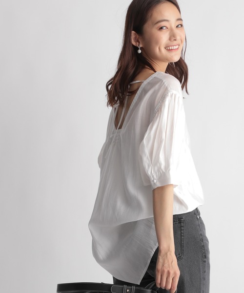 Andemiu（アンデミュウ）の「シアーバルーンシャツ五分袖958350（シャツ/ブラウス・レディース・オフホワイト/ブラック/ベージュ・FREE）」の8枚目の写真