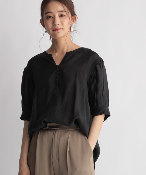 Andemiu（アンデミュウ）の「シアーバルーンシャツ五分袖958350（シャツ/ブラウス・レディース・オフホワイト/ブラック/ベージュ・FREE）」の11枚目の写真