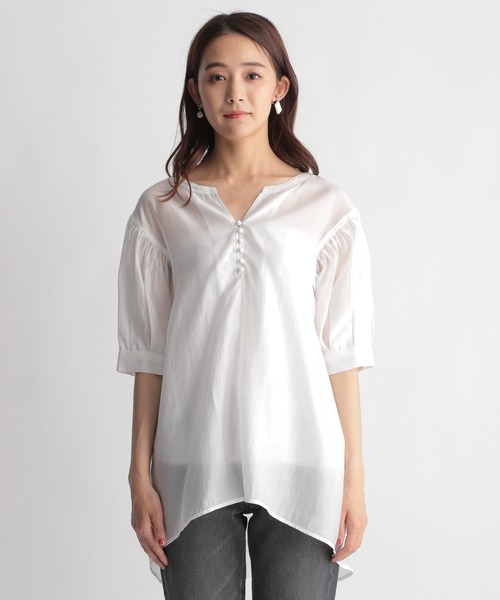Andemiu（アンデミュウ）の「シアーバルーンシャツ五分袖958350（シャツ/ブラウス・レディース・オフホワイト/ブラック/ベージュ・FREE）」の14枚目の写真