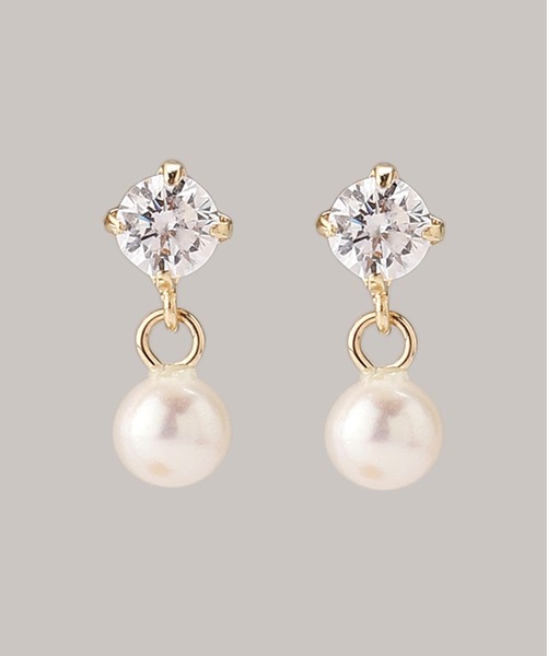 e.m.ピアス　ジルコニア　パール　ピアス　両耳 パール×ジルコニアピアス[K10]（ピアス（両耳用））｜ANEMONE