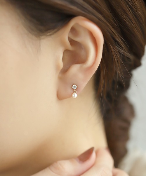 パール×ジルコニアピアス[K10]（ピアス（両耳用））｜ANEMONE（アネモネ）