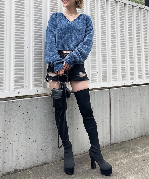 SPIRALGIRL(スパイラルガール)の「ダメージモールニット(ニット/セーター・レディース・ベージュ/カーキ/ブルー・FREE)」の22枚目の写真