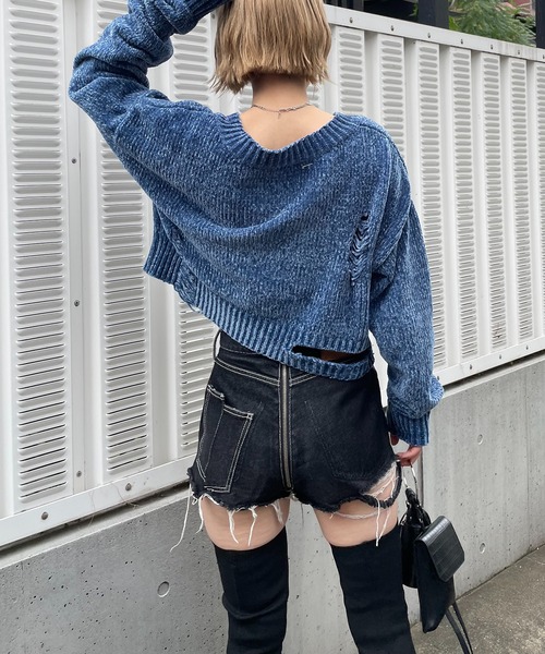 SPIRALGIRL(スパイラルガール)の「ダメージモールニット(ニット/セーター・レディース・ベージュ/カーキ/ブルー・FREE)」の10枚目の写真