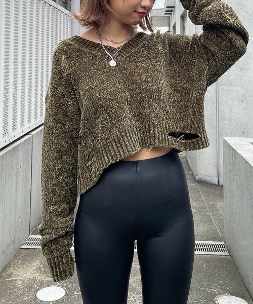 SPIRALGIRL(スパイラルガール)の「ダメージモールニット(ニット/セーター・レディース・ベージュ/カーキ/ブルー・FREE)」の7枚目の写真