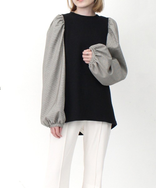 STYLEBLOCK(スタイルブロック)の「サカリバ起毛×先染めチェックドッキングプルオーバー(Tシャツ/カットソー・レディース・ブラック/ブラウン/バーガンディー/グリーン・M)」の2枚目の写真