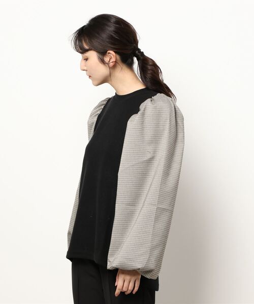 STYLEBLOCK(スタイルブロック)の「サカリバ起毛×先染めチェックドッキングプルオーバー(Tシャツ/カットソー・レディース・ブラック/ブラウン/バーガンディー/グリーン・M)」の7枚目の写真