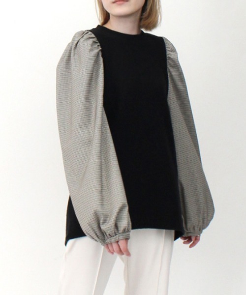 STYLEBLOCK(スタイルブロック)の「サカリバ起毛×先染めチェックドッキングプルオーバー(Tシャツ/カットソー・レディース・ブラック/ブラウン/バーガンディー/グリーン・M)」の8枚目の写真
