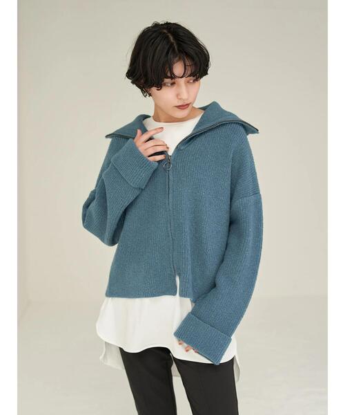 Editt by YECCA VECCA(エディットバイイェッカヴェッカ)の「セーラーカラーZIPニット*(カーディガン/ボレロ・レディース・グレー/カーキ/イエロー/ブルー・FREE)」の14枚目の写真