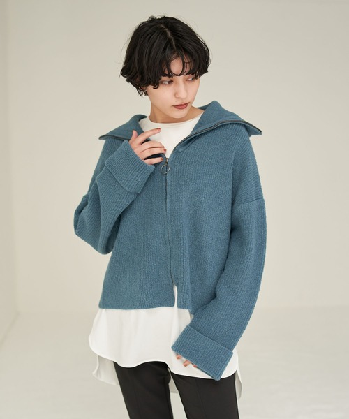 Editt by YECCA VECCA(エディットバイイェッカヴェッカ)の「セーラーカラーZIPニット*(カーディガン/ボレロ・レディース・グレー/カーキ/イエロー/ブルー・FREE)」の1枚目の写真